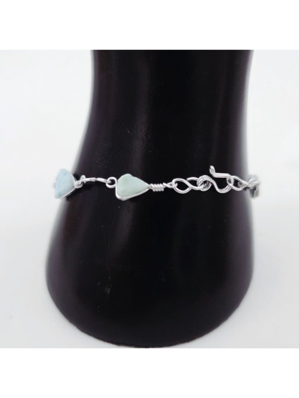 Triangle-Cut Larimar Gemstone Bracelet Sterling Silver Chain 8 Inches - Picture 3 of 7